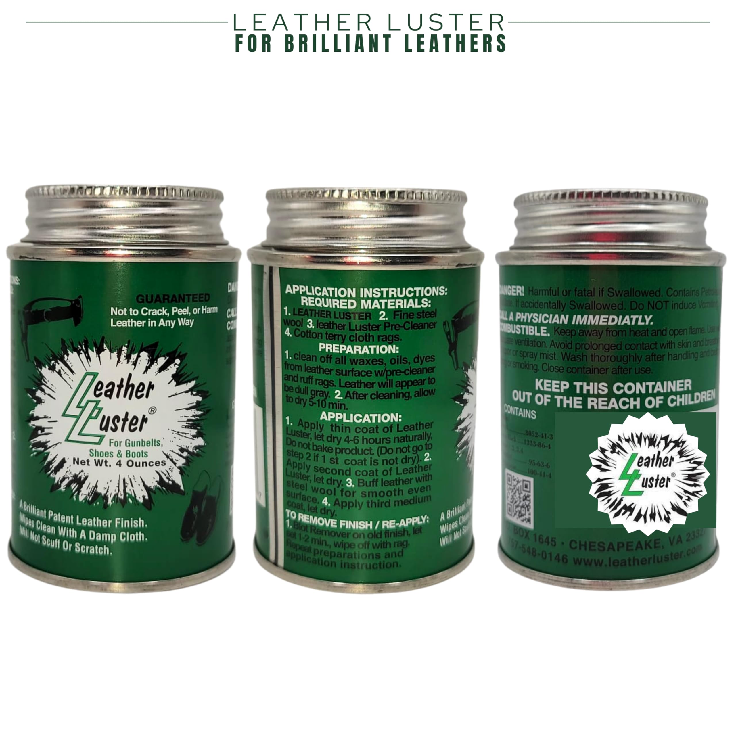 Skin Revolution Leather Luster Patent Leather Polish, Cleaner & Conditioner | Made in the USA, 4oz, Black Polish