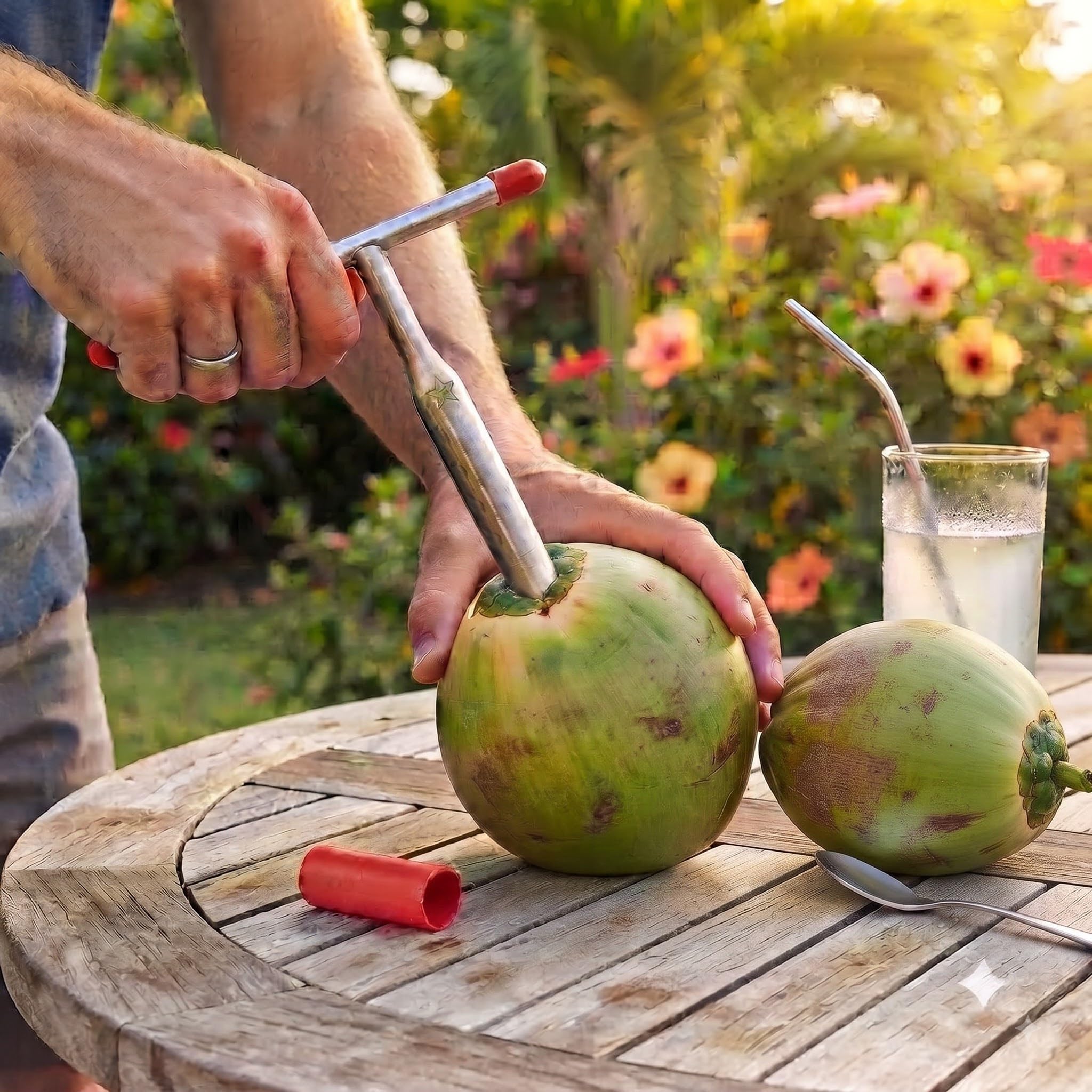 Ramkuwar Stainless Steel Coconut Opener Tool with Comfortable Grip Safe Coconut Driller for Easy Opening (1 Piece)