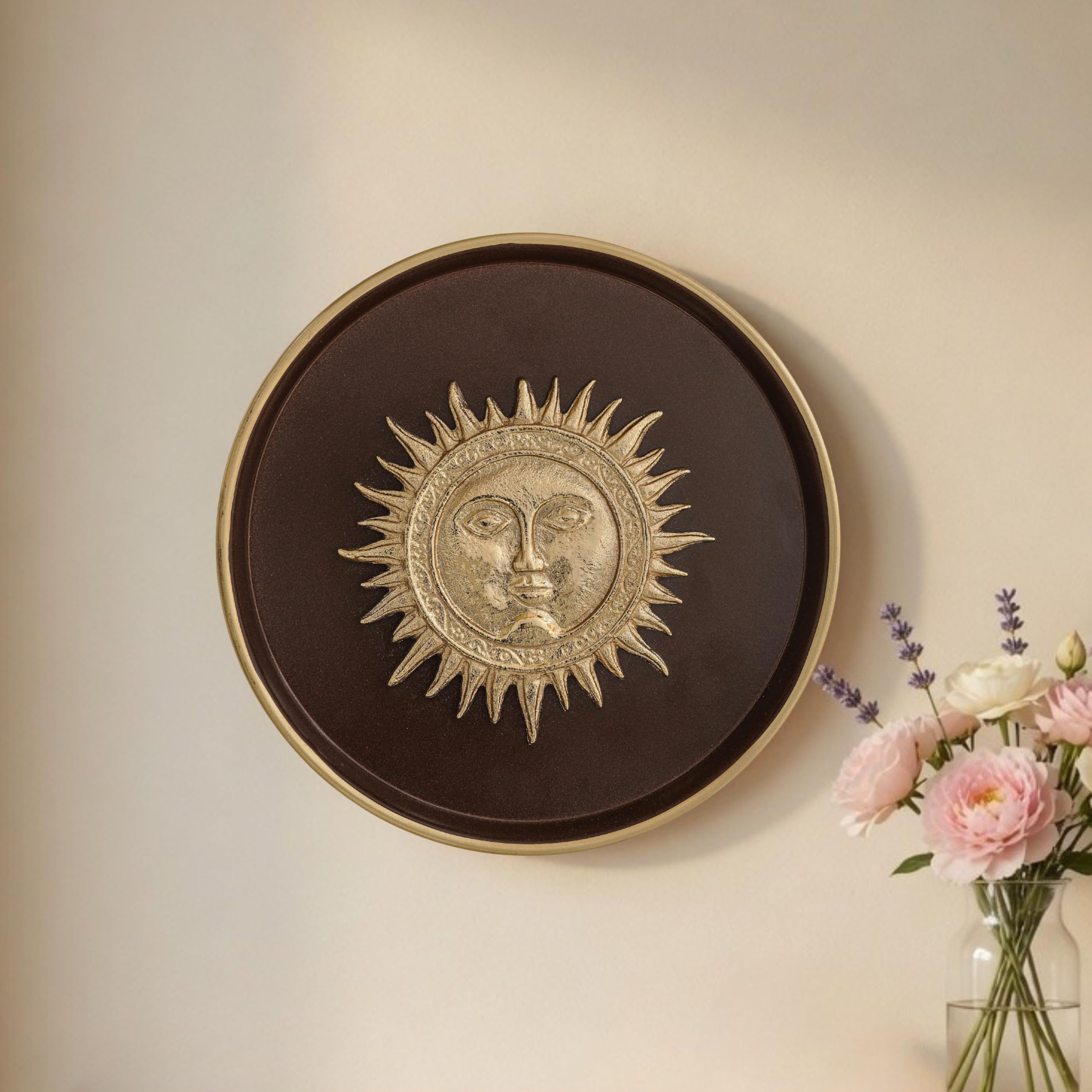 Lotus Metal Wall Plate - Coffee Brown & Gold -16
