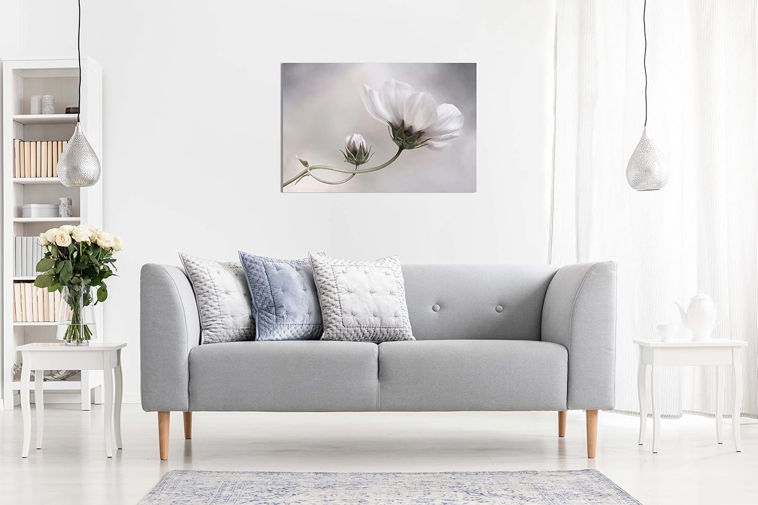 Panther Print Fine Art Prints White Cosmos Flower Floral Garden Artistic Framed Canvas Print, Pictures for Home Walls, Bedroom, Living Room & Bathroom Decor 31x20cm (12x8in)
