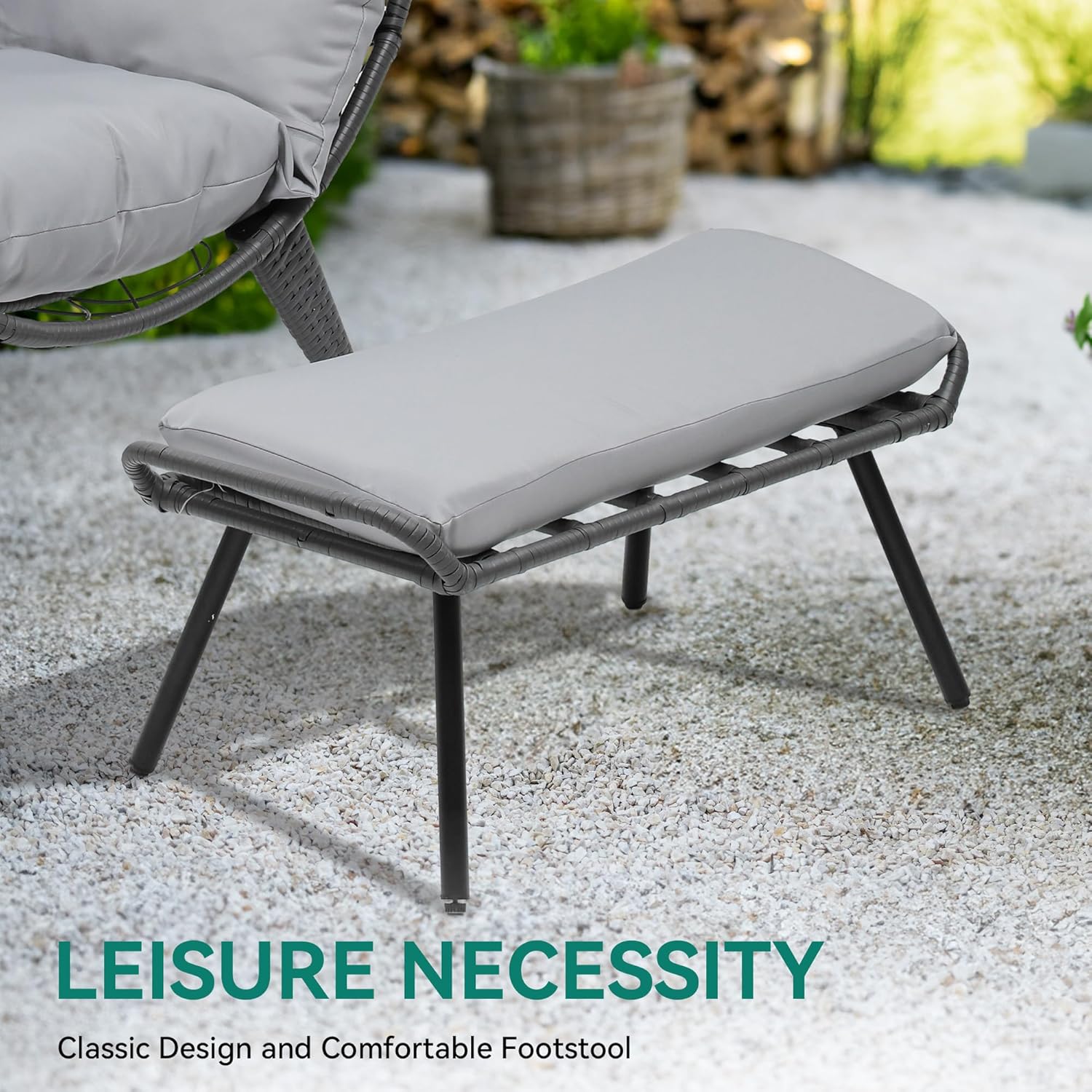 YITAHOME Egg Chair with Ottoman Outdoor Egg Lounge Chair with Cushion Wicker Chair PE Rattan Chair Footrest Included for Patio, Garden, Backyard, Porch, Gray