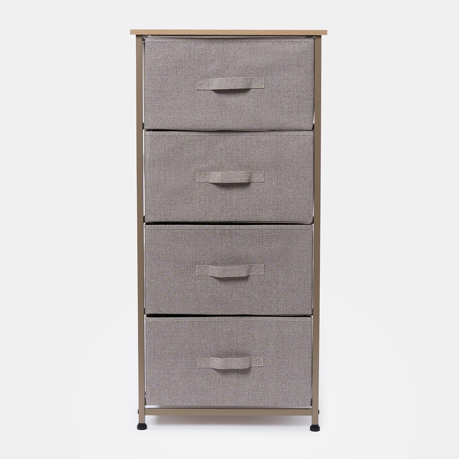 OHS Brooklyn 4 Bedroom Chest of Drawers Fabric Cabinet, Space-Saving For Clothes Books & Accessories Sturdy Frame 4 Canvas Drawers For Any room or office, Beige