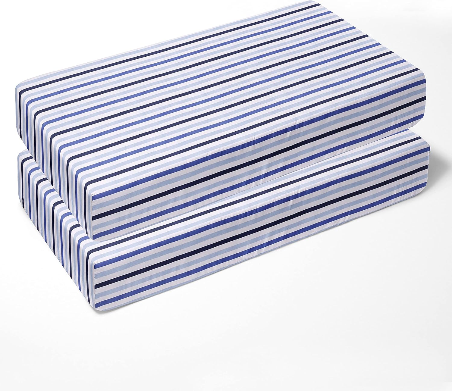 Bacati - 2 Pack Crib Fitted Sheets - Little Sailor Stripes Blue Navy Boys Soft Breathable 100% Cotton Percale Baby Sheets - Fits Standard 28 x 52 X 5 inches Crib & Toddler Mattresses