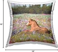 Vista 4 de Stupell Industries Nina - Almohada relajante con diseño de prado de flores silvestres y caballos, 18 x 18 pulgadas, multicolor