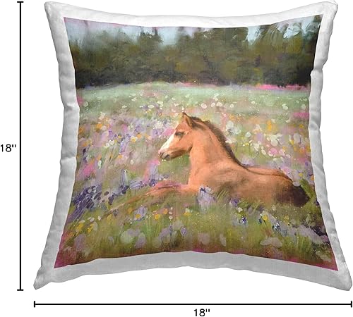 Miniatura 4 de Stupell Industries Nina - Almohada relajante con diseño de prado de flores silvestres y caballos, 18 x 18 pulgadas, multicolor