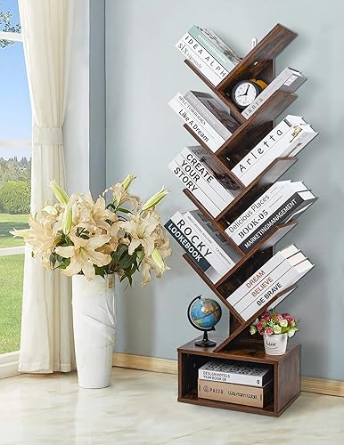 Miniatura 2 de Estantería de árbol de 8 niveles, estantería retro de pie para el suelo, puede exhibir CDsrevistaslibros, estanterías independientes para