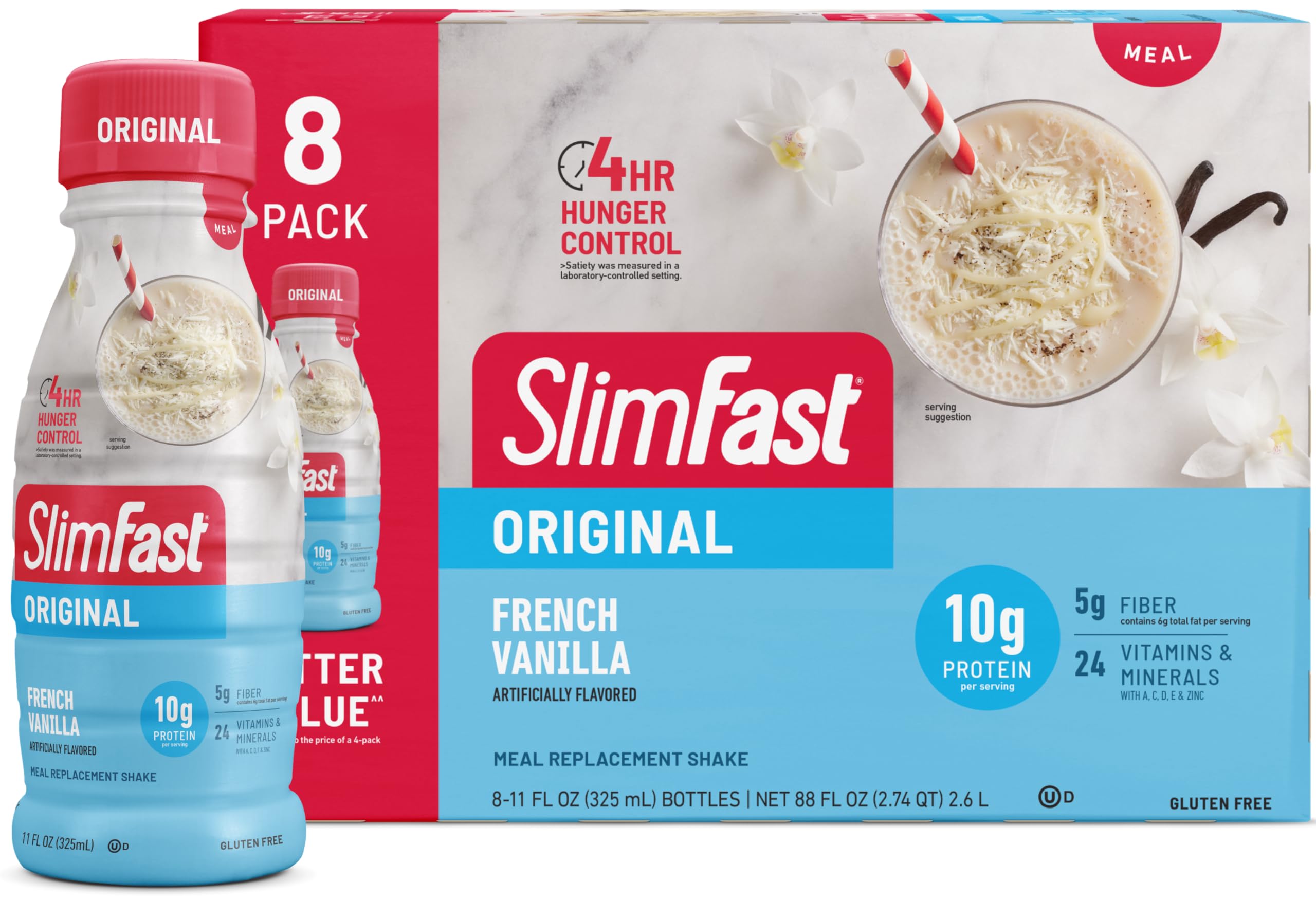 slimfast meal replacement shake original french vanilla 10g of ready to drink protein for weight loss 11 fl oz bottle 8 count