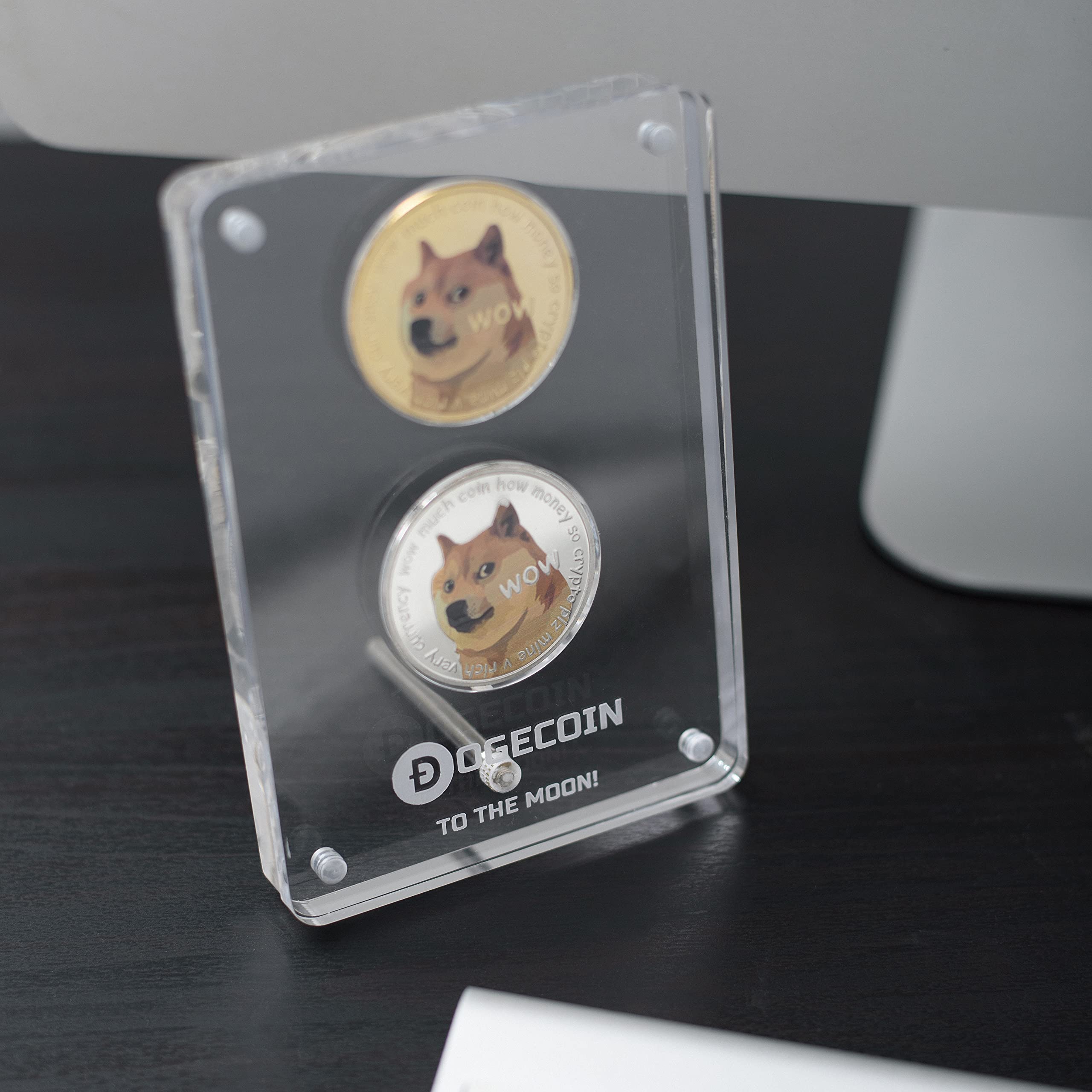 Tapeera Physical Dogecoin Coin with Acrylic Magnetic Display Case - Silver  and Gold Plated Cryptocurrency Coins - Shiba