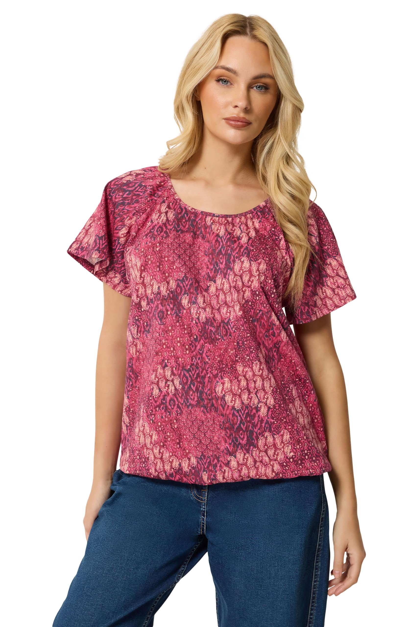 M&Co Women's Pink Patchwork Print Top In | : Size 16