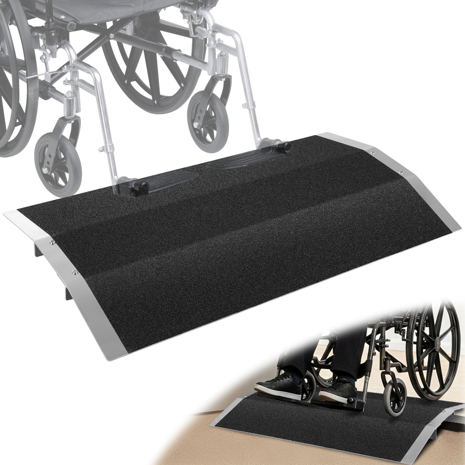 Rampe de seuil de porte rampe pour fauteuil roulant, rampe en aluminium fauteuil roulant rampe de seuil avec supports amovibles, pont de seuil antidérapant, pour fauteuil roulant, déambulateur