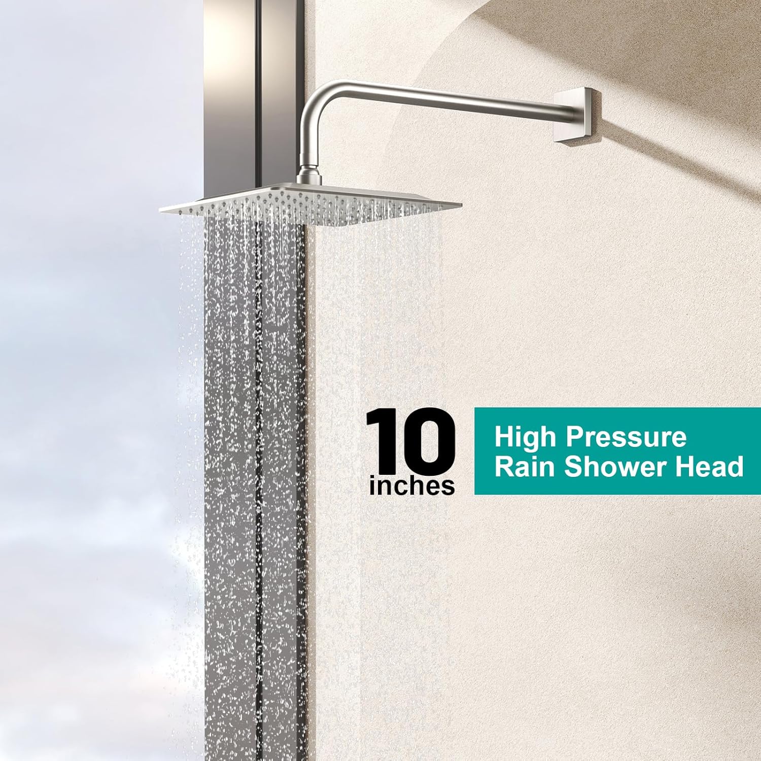 Rain Shower System Faucet Set, Rainfall Brushed Nickel Shower Head and Handle Set, Valve Trim Kit, 10 Inch Rain Shower Head (Brushed Nickel)