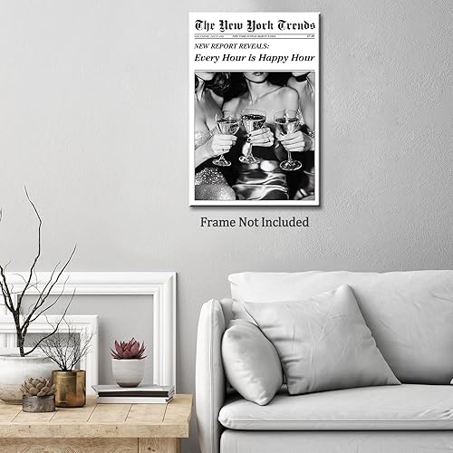 Miniatura 6 de ZTCYBWH Arte de pared retro de New York Trends, exquisito póster de periódico en blanco y negro, póster de Every Hour is Happy Hour Posters de moda