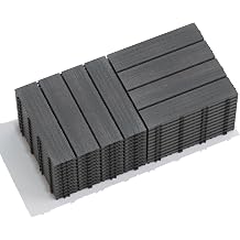 Wood Plastic Composite Interlocking Patio Deck Tiles, 22 Pack 12"x12" Premium Waterproof Porch Decking Tiles, All Weather Use Indoor & Outdoor Non-Slip Floor Pavers for Poolside Balcony Backyard Deck