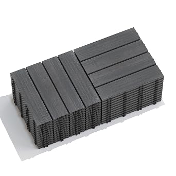 Wood Plastic Composite Interlocking Patio Deck Tiles, 22 Pack 12"x12" Premium Waterproof Porch Decking Tiles, All Weather Use Indoor & Outdoor Non-Slip Floor Pavers for Poolside Balcony Backyard Deck