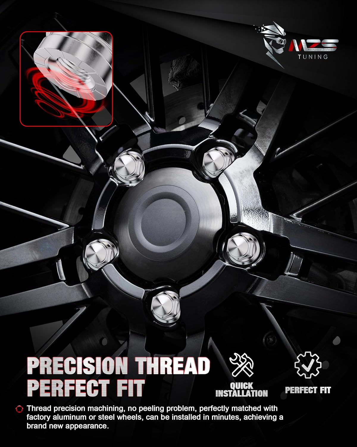 MZS M14x1.5 Lug Nuts, 21mm Hex Closed End Flat Seat Wheel Nut for 2017-2025 F250 F350 Super Duty Factory Wheels, One-Piece Design Flange Lugnut, Replace OEM HCPZ-1012-A HCPZ-1012-B, Chrome, 32Pcs