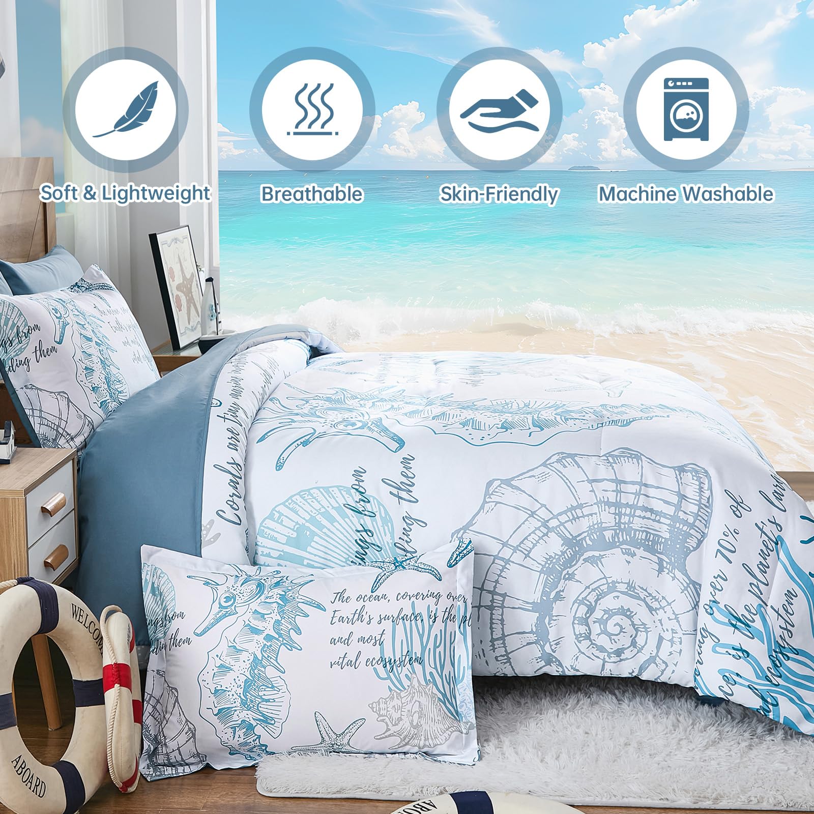WONGS Bedding 7-teilig Coastal Schmusetuch YS01AB091834K7U-A
