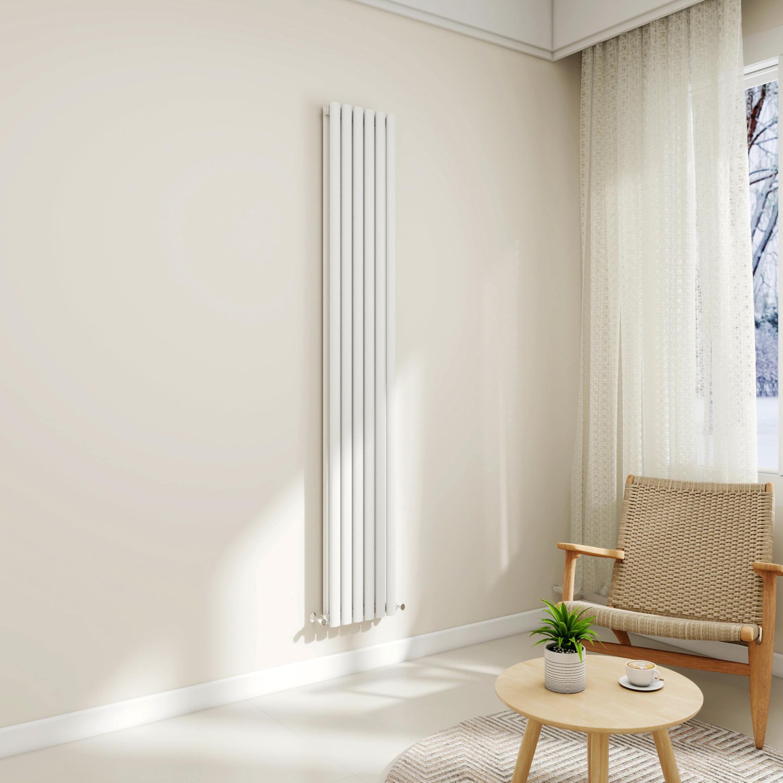 Vertical Stylish Traditional Column Radiator, 1800x354mm Vertical Radiator White Oval Column, Double Panel Wall Mounted Radiators for Bathroom/Living Room, Office, Central Heating Heater Rads