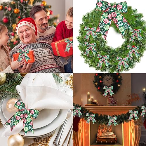 Miniatura 5 de 6 rollos / 36 yardas de cintas de Navidad de caramelo y menta con borde con alambre de menta para manualidades, corona, decoración de árbol de