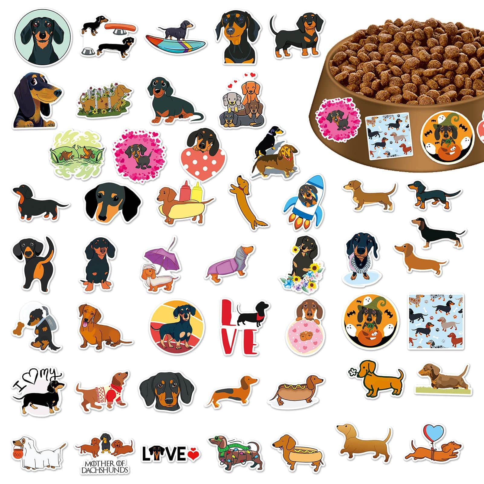 Cute Dog Stickers | Waterproof Dachshund Dog Decals - Funny Animal Sticker, Dog Sticker Sheets, Animal Sticker Pack for Waterbottles, Laptop, Phone, Jacekee