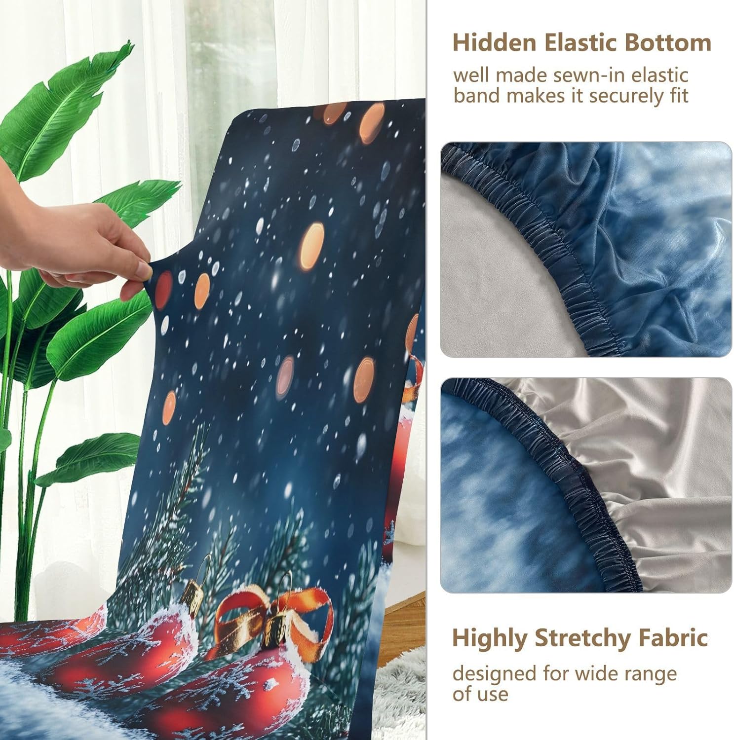 ALAZA Chair Covers for Dining Room, Three Red Christmas Balls Stretch Chair Cover Sets Chair Protector Removable Washable for Ktichen Restaurant Hotel