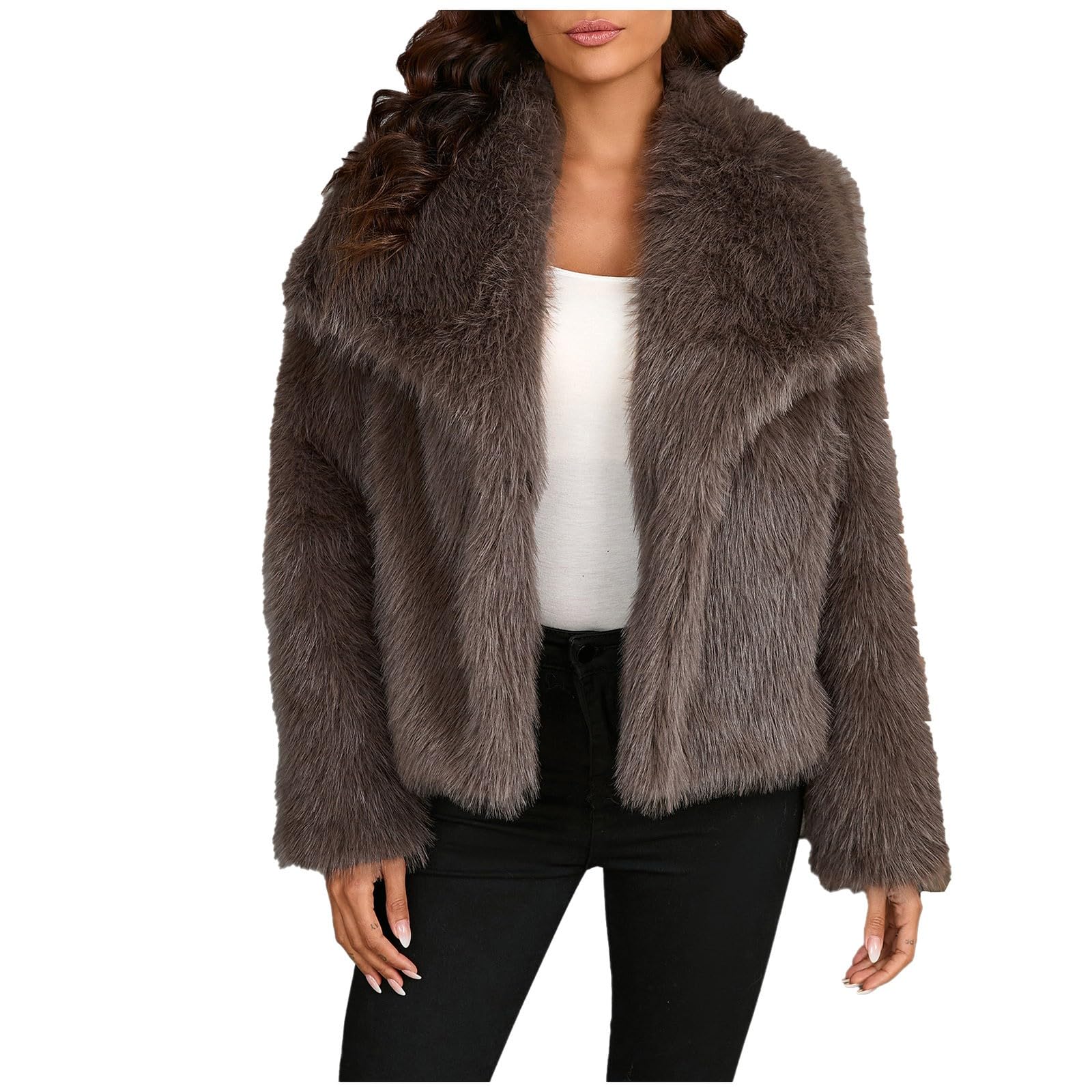 Plüschjacke Damen Winter Pelzkragen Jacke Warm Plüschmantel Elegante Teddymantel Warm Sweatshirt Outwear Langarm Winterjacke Fleecemantel mit Reißverschluss Slim Fit Übergangsjacke