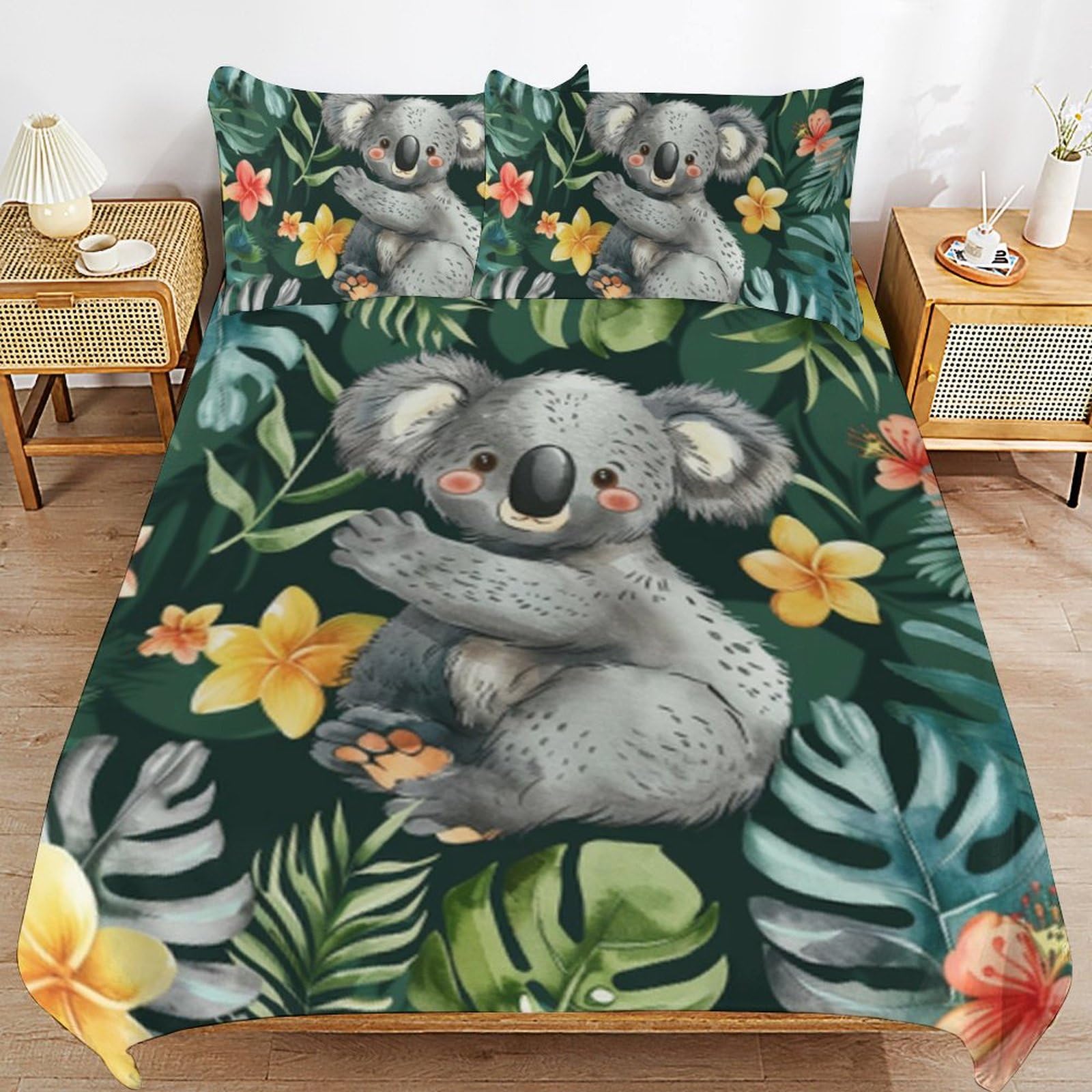 Juego de cama de koala para dormitorios infantiles y juveniles con cremallera