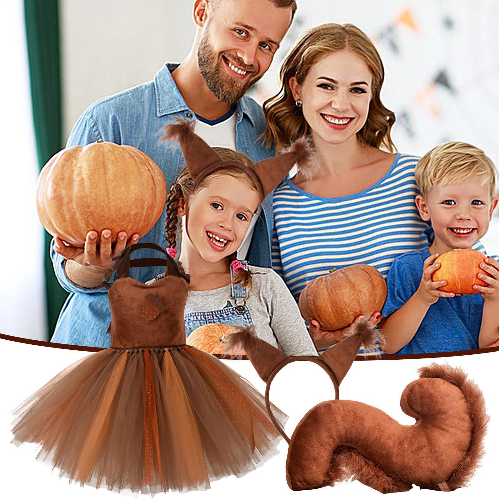 Kostium wiewiórki na Halloween dla dzieci, Kostium wiewiórki dla małych | Kostium Cosplay z motywem zwierzęcym, sukienka Tutu z opaską na uszy, dla dziewczą