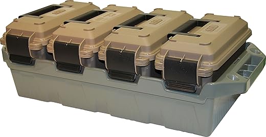 Plano Field Ammo Box, OD Green, Lockable Ammunition Storage Box with Heavy-Duty Carry Handle, Small Plastic Ammo Storage, Water-Resistant Protection, Holds 6-8 Boxes of Ammo