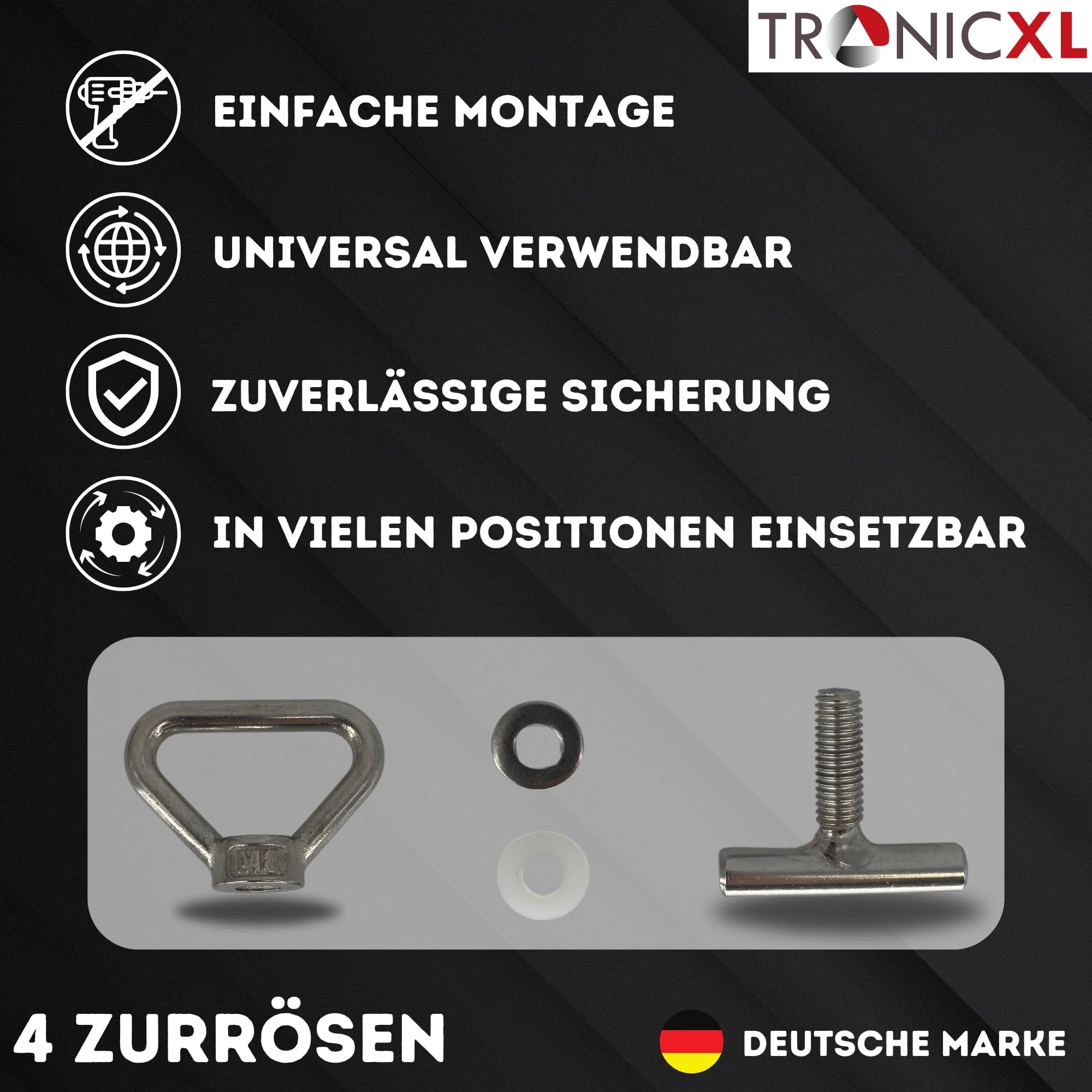 TronicXL 4 oczka mocujące + 4 osłony szyn kompatybilne z Mercedes Benz Vito klasy V W447 Viano W639 zabezpieczenie ładunku, zestaw do mocowania, akcesoria kempingowe