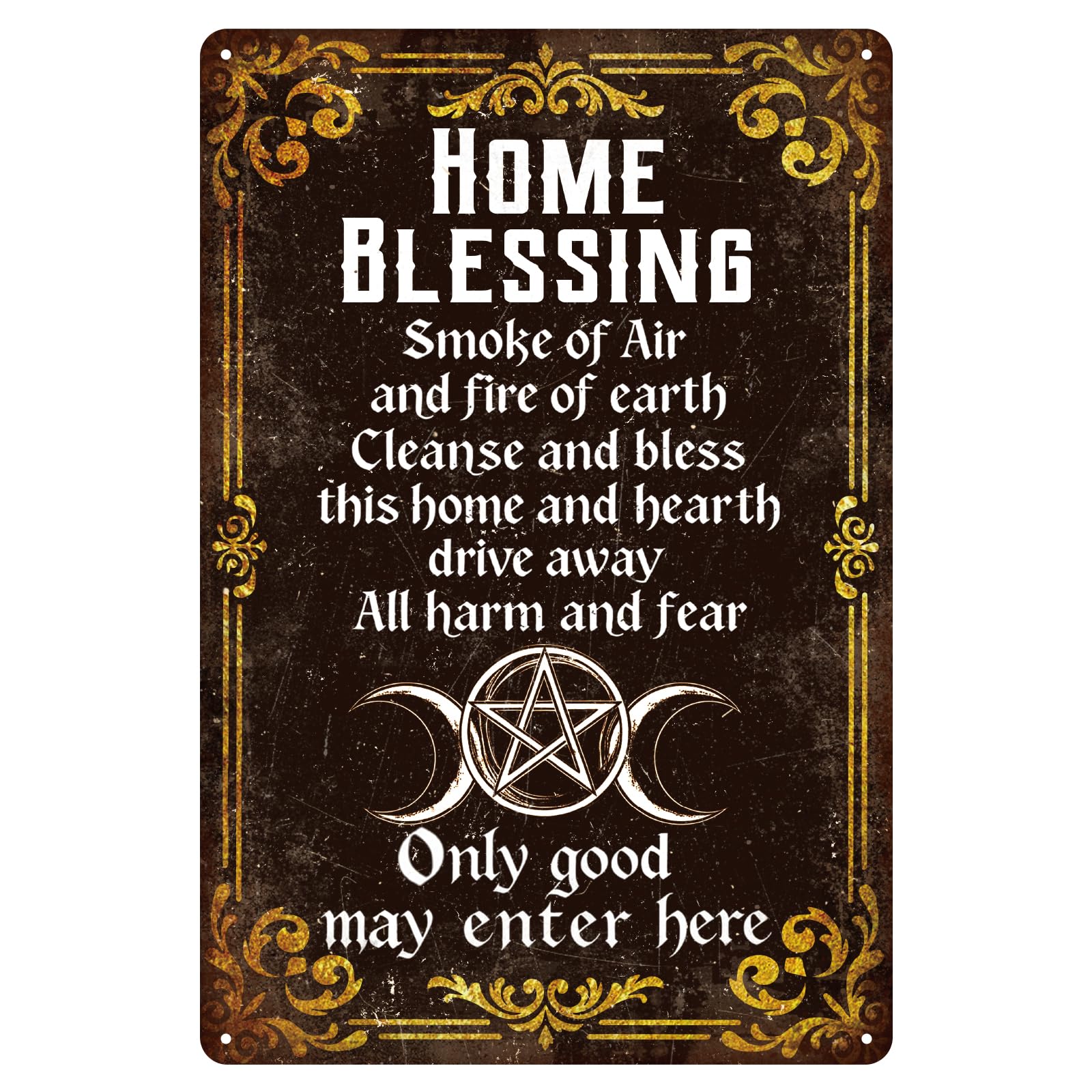 GLOBLELAND Vintage Wiccan Home Blessing Metal Tin Sign 8x12in "Home Blessing" Vintage Painting Tin Signs Wall Poster Plaque for Living Room Meditation Room Entryway Sacred Area Peaceful Corner