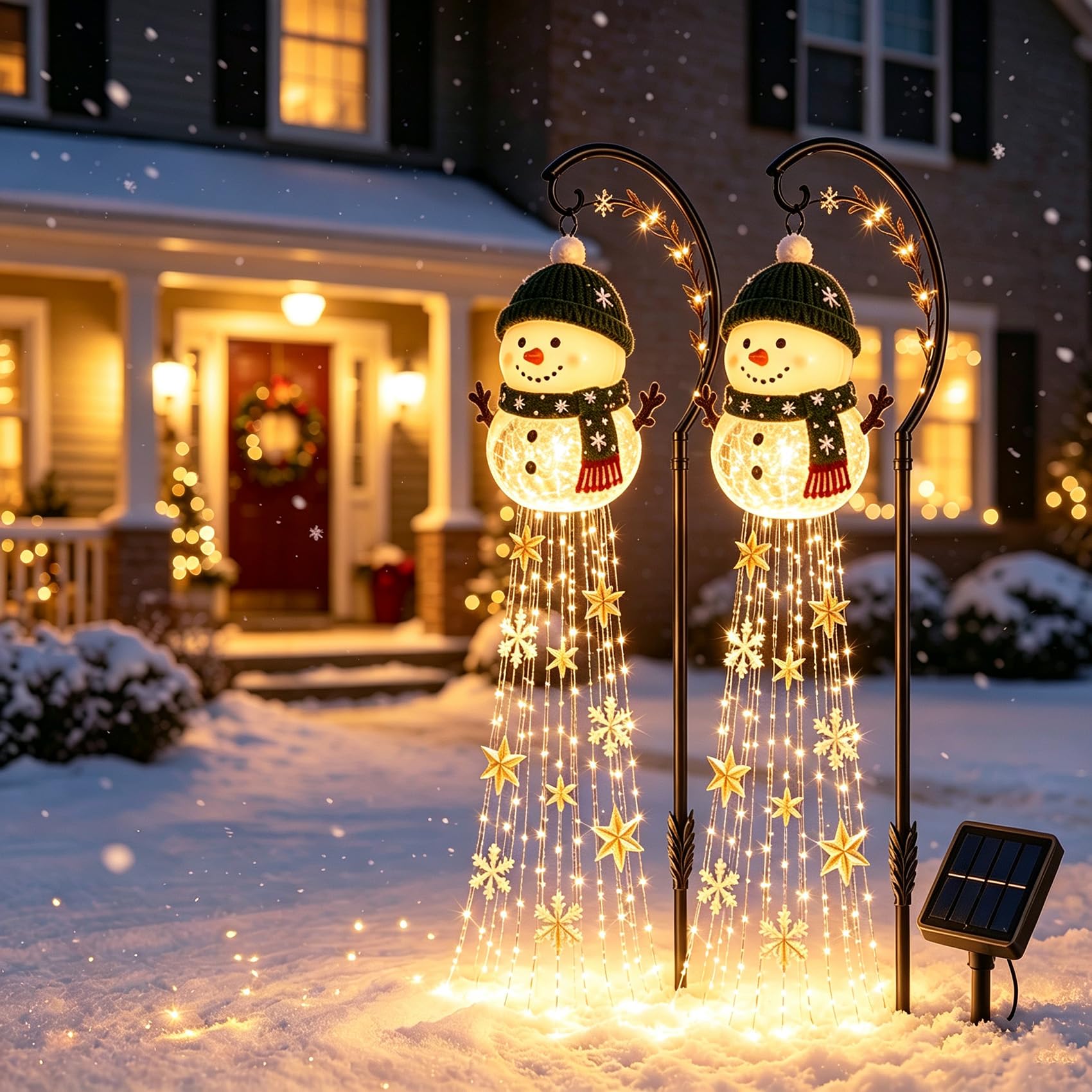 Snowman Sparkle Cascade Solar Garden Light,Christmas Outdoor Decor (2PCs)