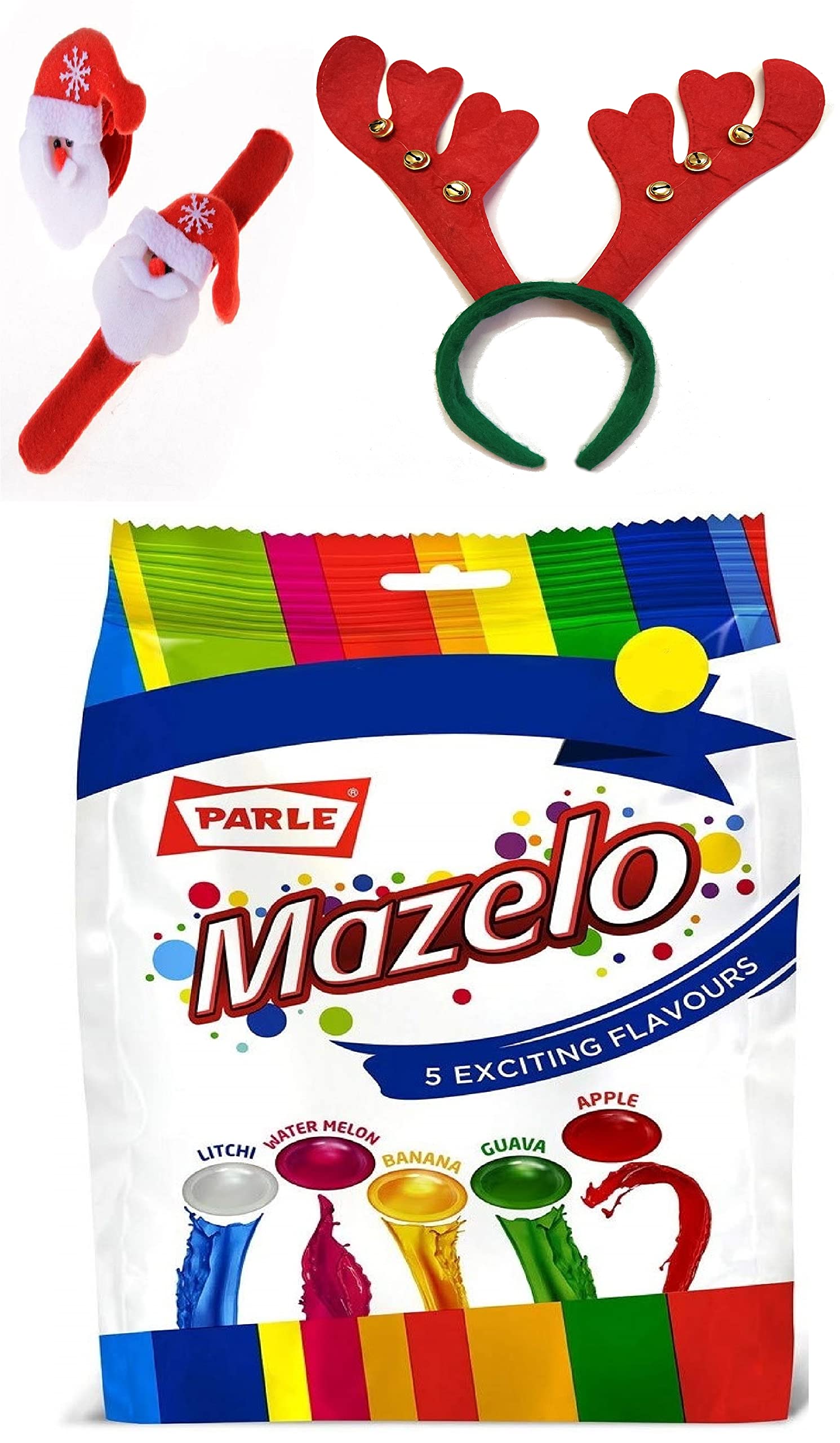 Velour Shoppe Christmas Gift For Kids Boy N Girl With Theme Santa Hand Band,Reindeer Hair Band&Parle Mazelo Candy Pack For Xmas Gifting-image-4