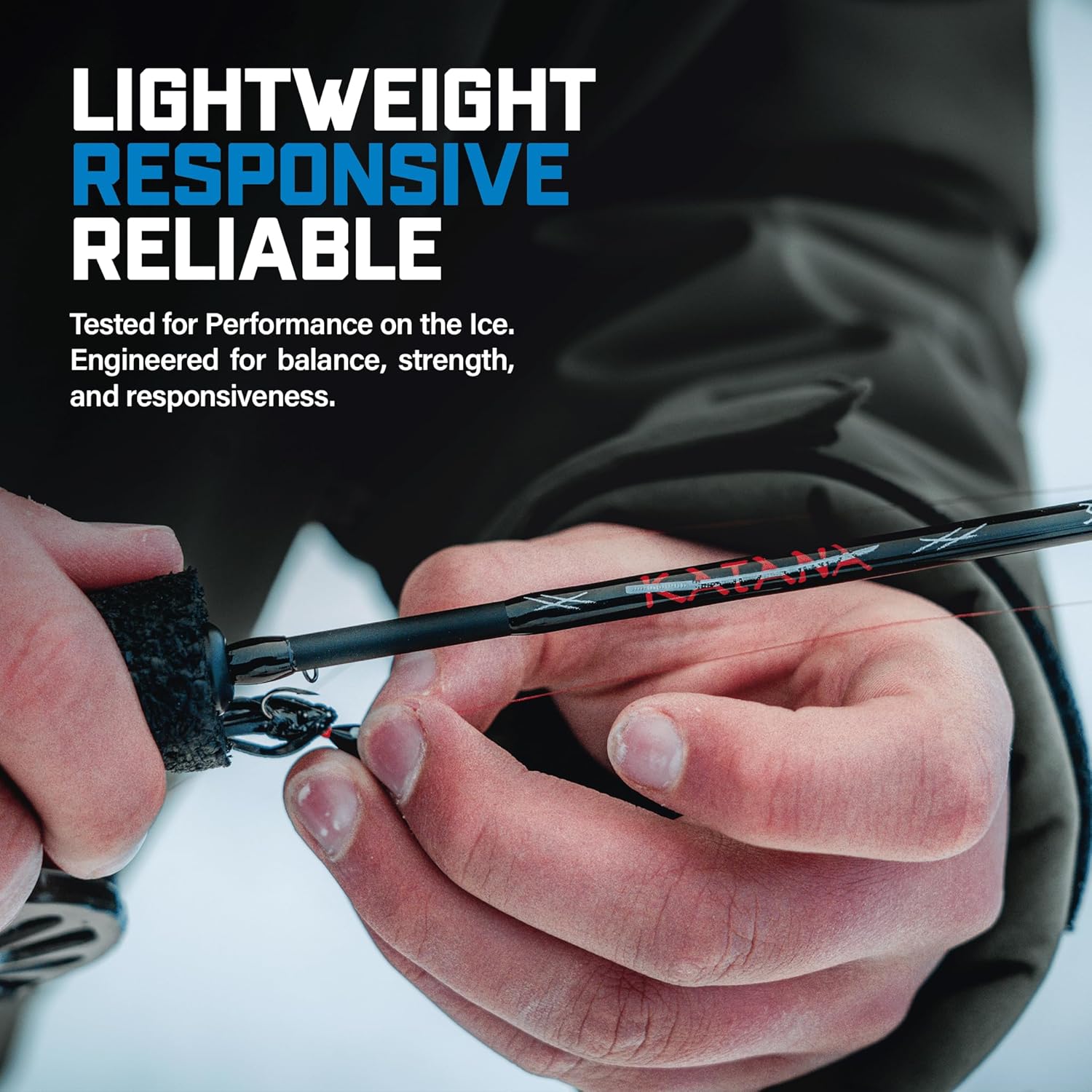 CLAM Katana Ice Fishing Rod – 30T Graphite Blank with Balanced Power for Walleye, Pike & Perch | Durable Guides & Build