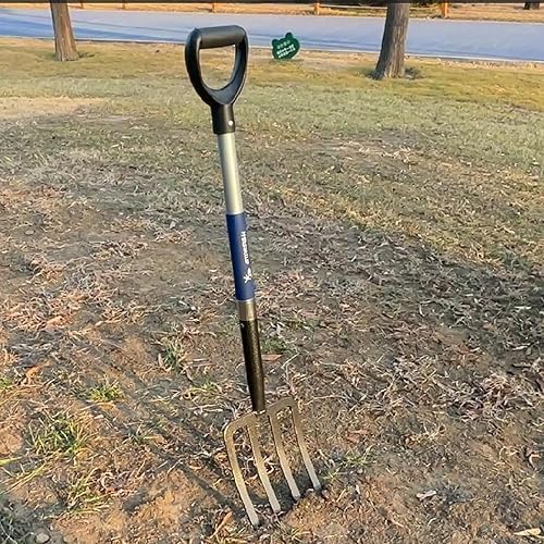 Miniatura 9 de Tenedor de excavación de 4 dientes, horquilla de excavación de jardín de acero forjado con mango D-Grip 41"