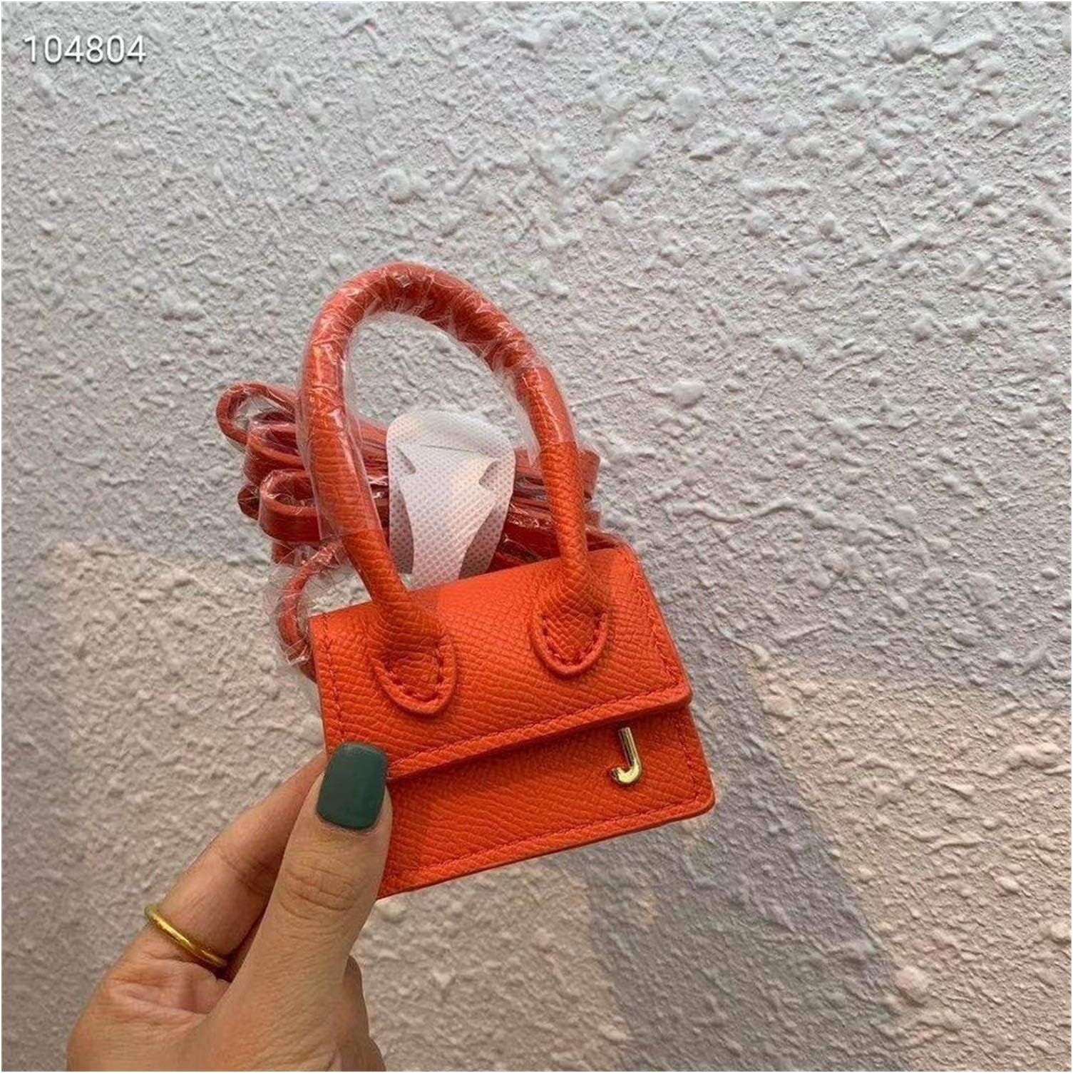 CPSHWomen Mini Crossbody Handbag Leather Clutch Bag Tote Coin Purse Messenger Bag Hobos Vintage Solid Handbag Button Tote Hand Bag (Color : Orange, Size : 7cmX6cmX2cm)