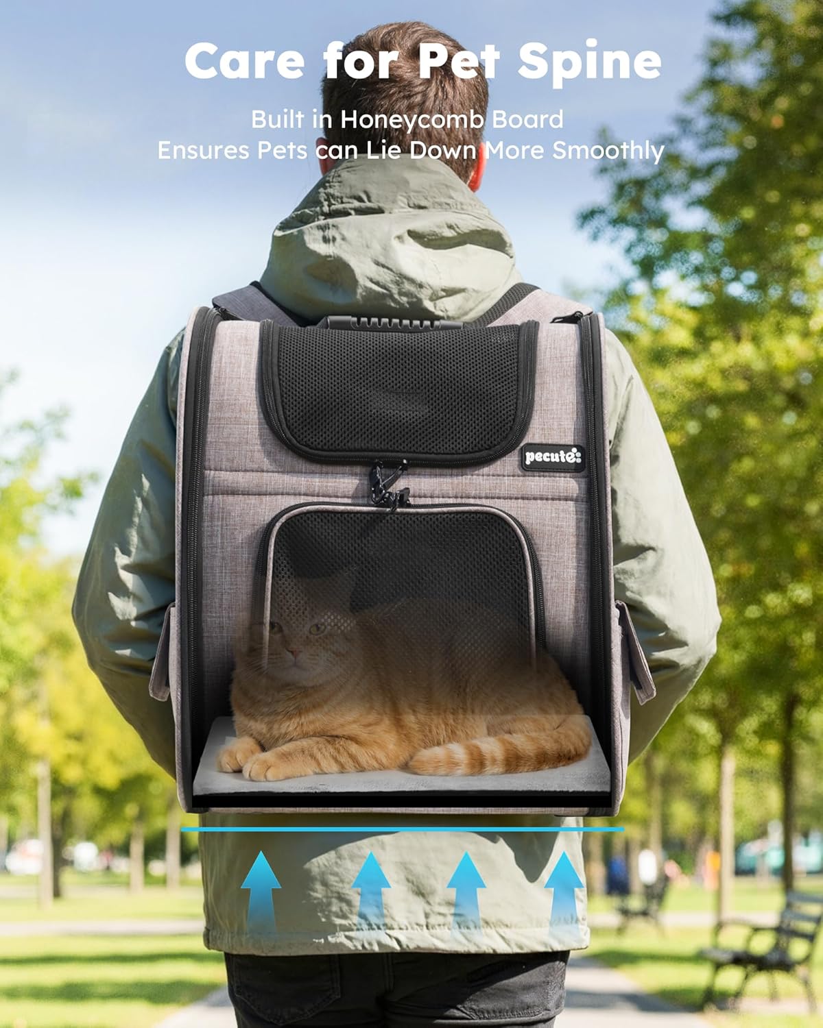 Pecute Cat Backpack Carrier Expandable, Pet Backpack for Cats & Small Dogs Up to 11lbs, with 4-Side Breathable Mesh, Multi-Entry & Lockable Zippers for Travel, Hiking, Camping - Hands Free, Khaki