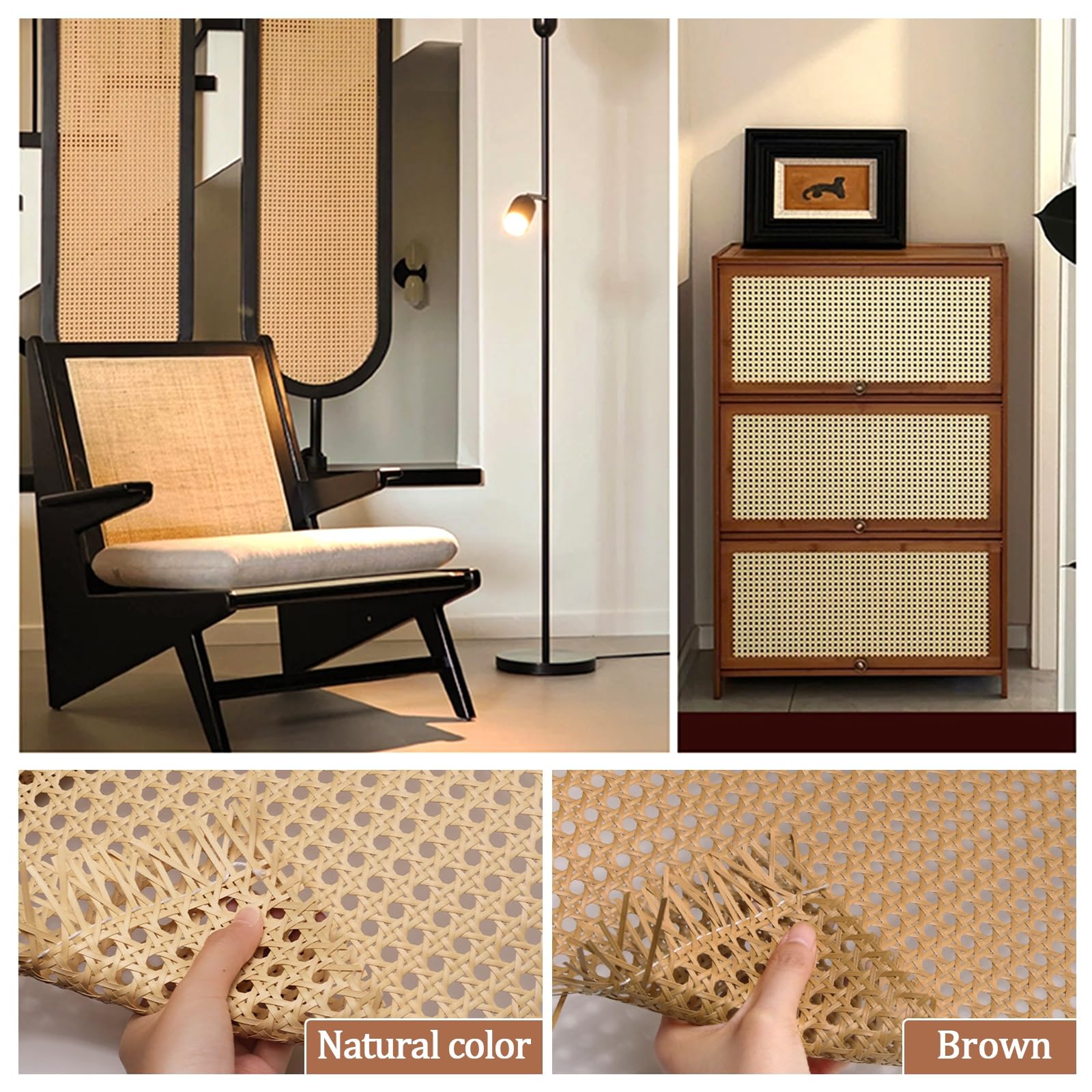 Rattan Rotolo Naturale Paglia di Vienna al Metro Paglia di Vienna per Sedie Rattan Rotolo Impermeabile 50x100cm Rotolo di Canna per Artigianato Fai-da-Te Armadio Sedia Mobili(Brown,60x100cm)