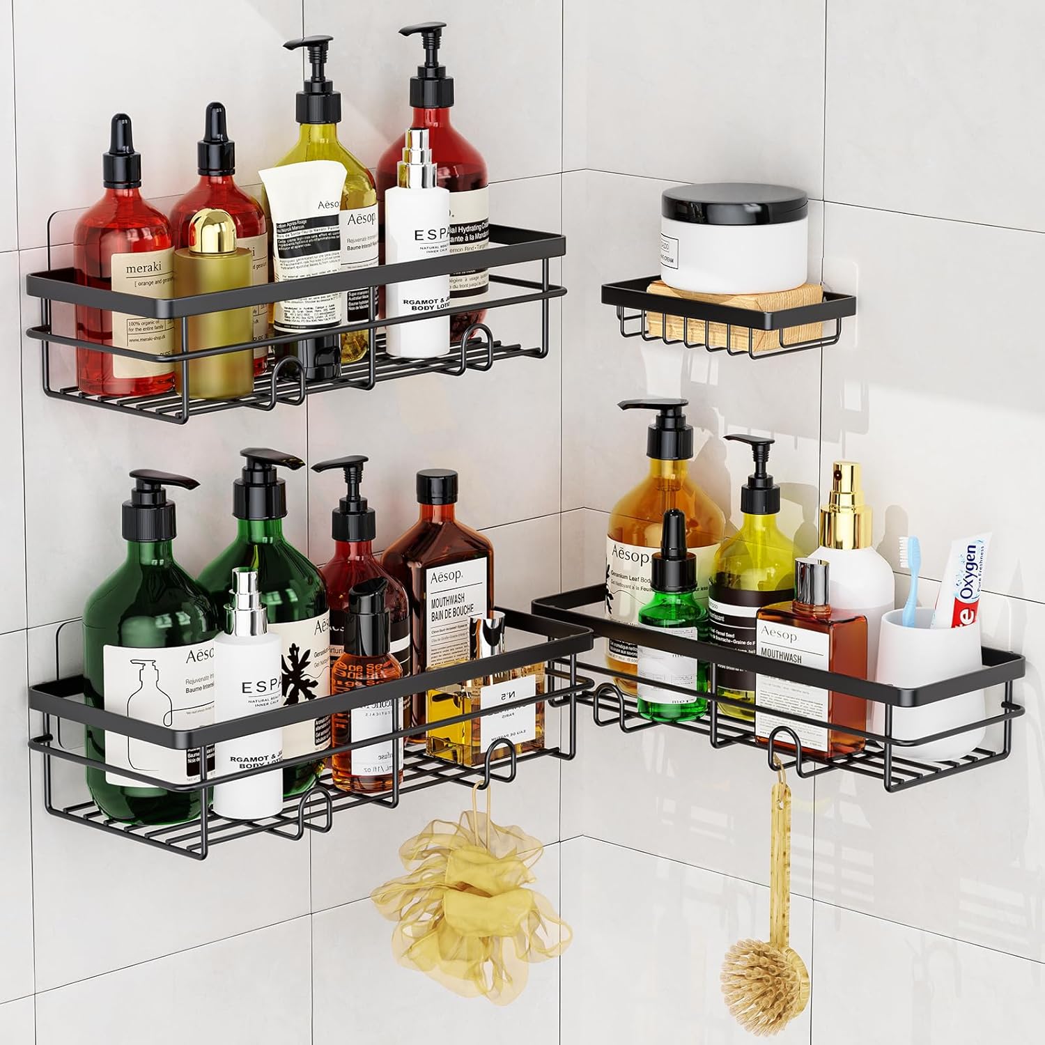 Uamector Shower Caddy Organizer Rustproof – Bathroom Shelves Rack for Home Decor & Storage – Adhesive Wall Shampoo Holders for Inside – Bath Tub Organization