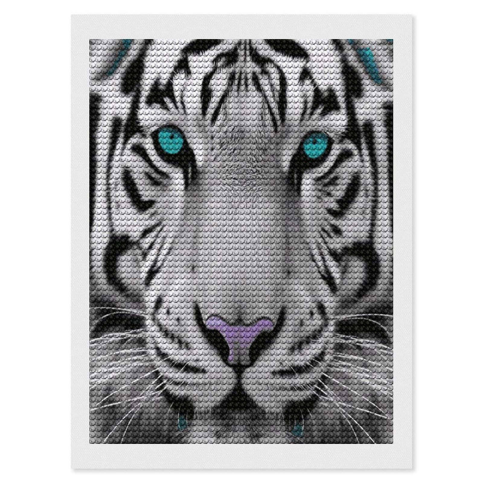 JTREHY Tiger with Teal Eyes Diamond Art Kits Personalized DIY Round Diamond Painting Kits for Beginner Full Drill Diamonds Dots Paintings for Adults Gem Art Crafts Home Decor