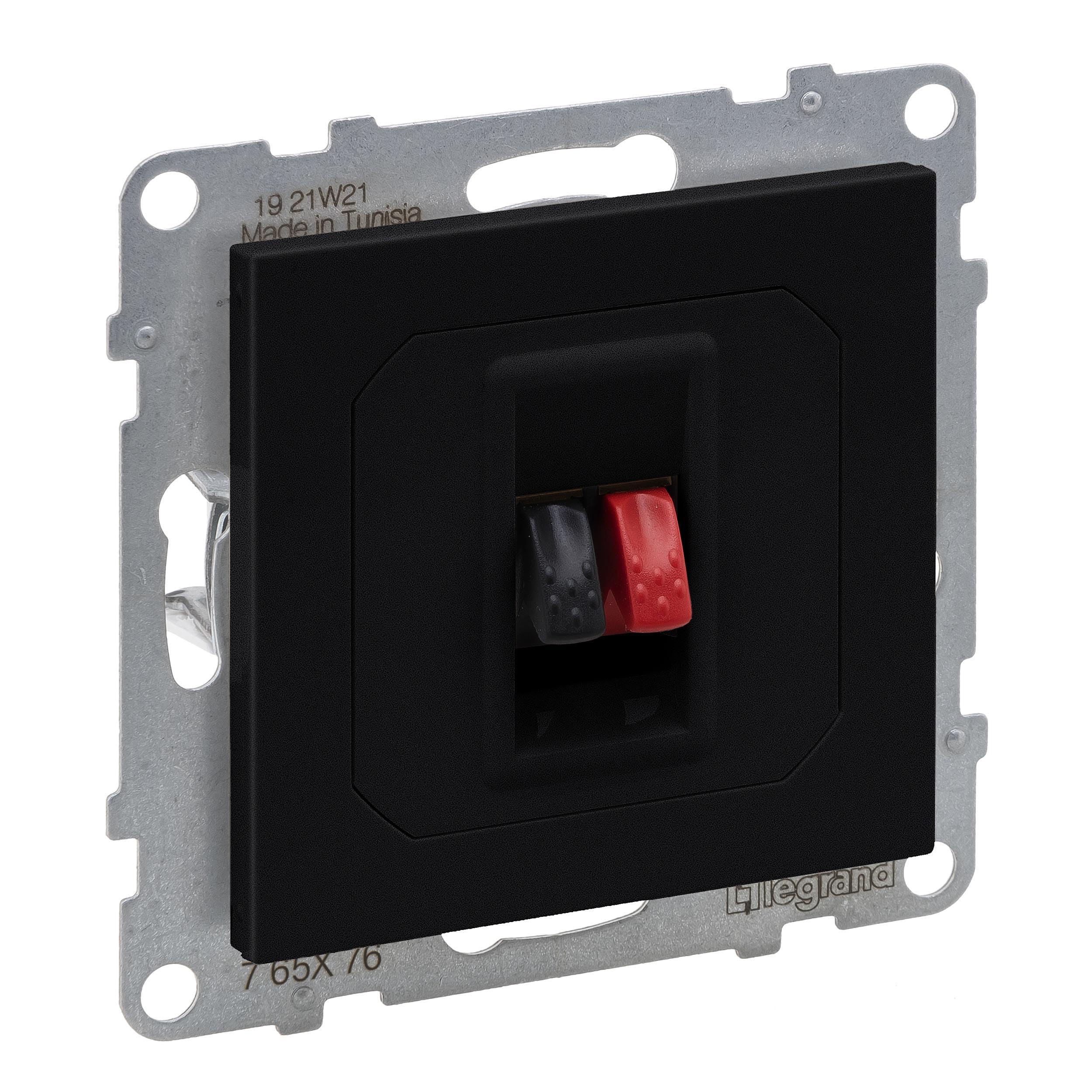 LEGRAND, Seano 765376 Speaker Connector Single with Spring Clips (Red/Black) 1-Way, Colour: Black Lacquered