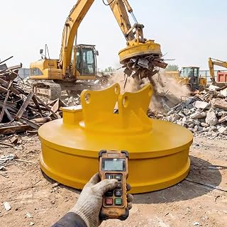 Port Terminal Lifting Magnet for Excavators, Self-Contained Hydraulic Electromagnet with Internal Power Generator, Heavy Duty Bulk Material Separator for Skid Steer and Wheel Loader