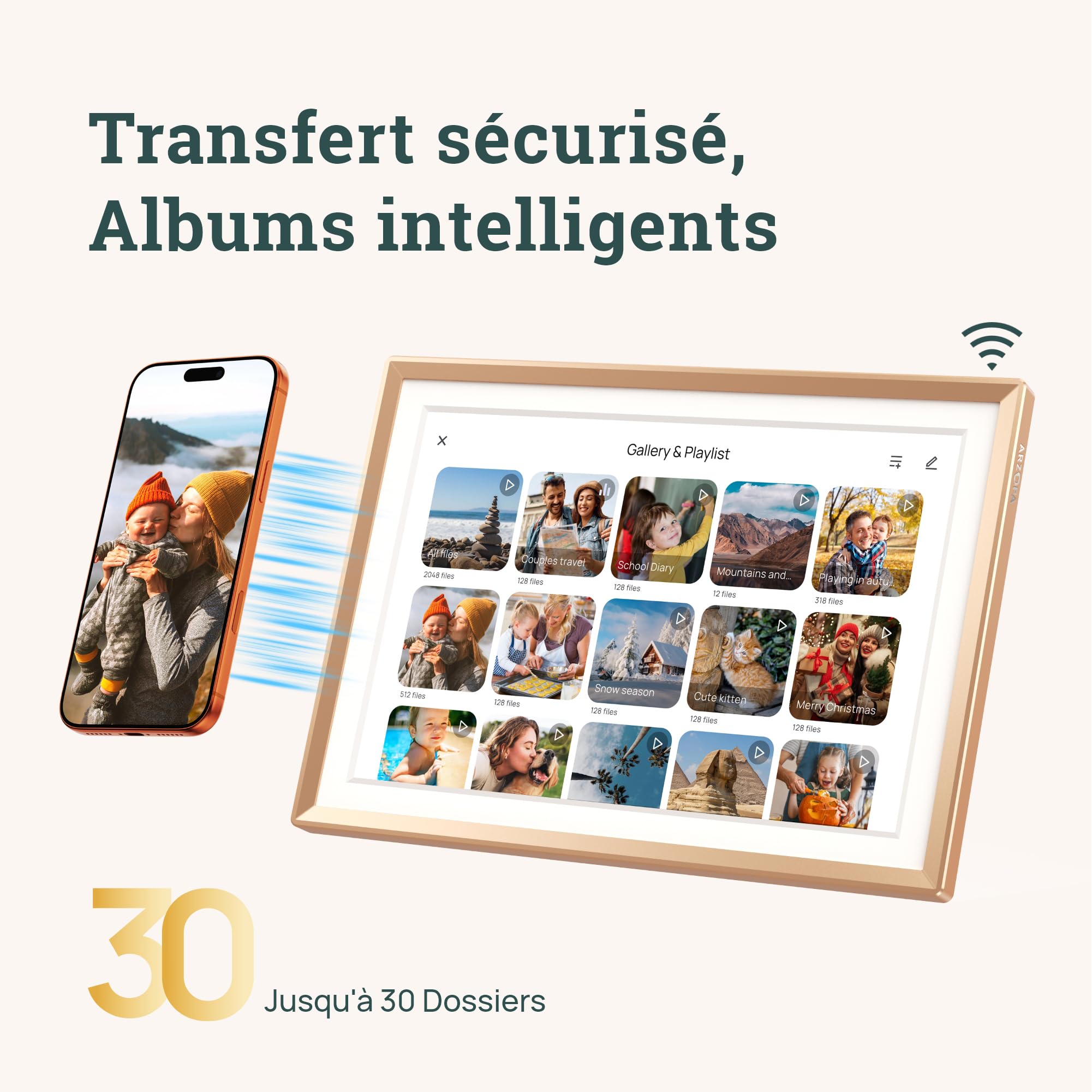 ARZOPA Cadre Photo Numérique Connecté Stockage Cloud Gratuit et Illimité HD Écran Tactile Cadre Numérique Photo en Metal Partager Photos Vidéos Illimitées Cadeau Personnalisé Parfait 10,1" - D10 Gold