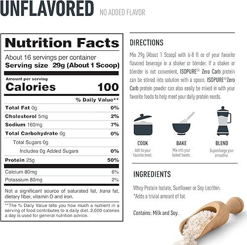 Miniatura 6 de Isopure Zero Carb Proteína sin sabor 088onzas