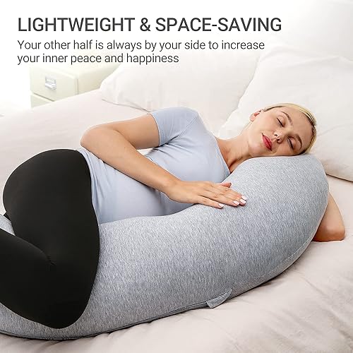 Miniatura 3 de Momcozy Almohadas de embarazo en forma de J con funda de repuesto, almohada corporal de maternidad para embarazo, almohada de embarazo suave para