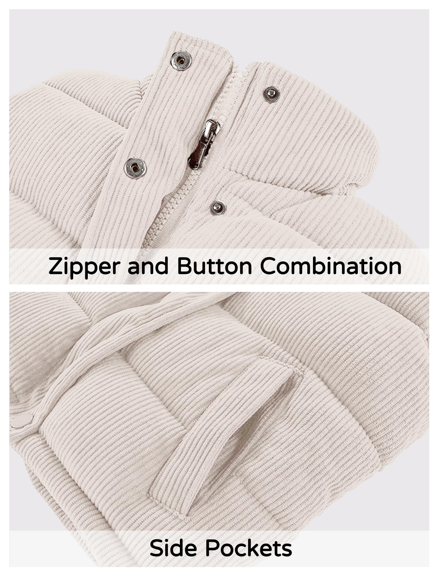 Happy Cherry Gilet in velluto a coste per bambini, invernale, caldo, con cerniera, senza maniche, con bottoni e colletto rialzato, 1-8 anni, bianco, 3-4 anni