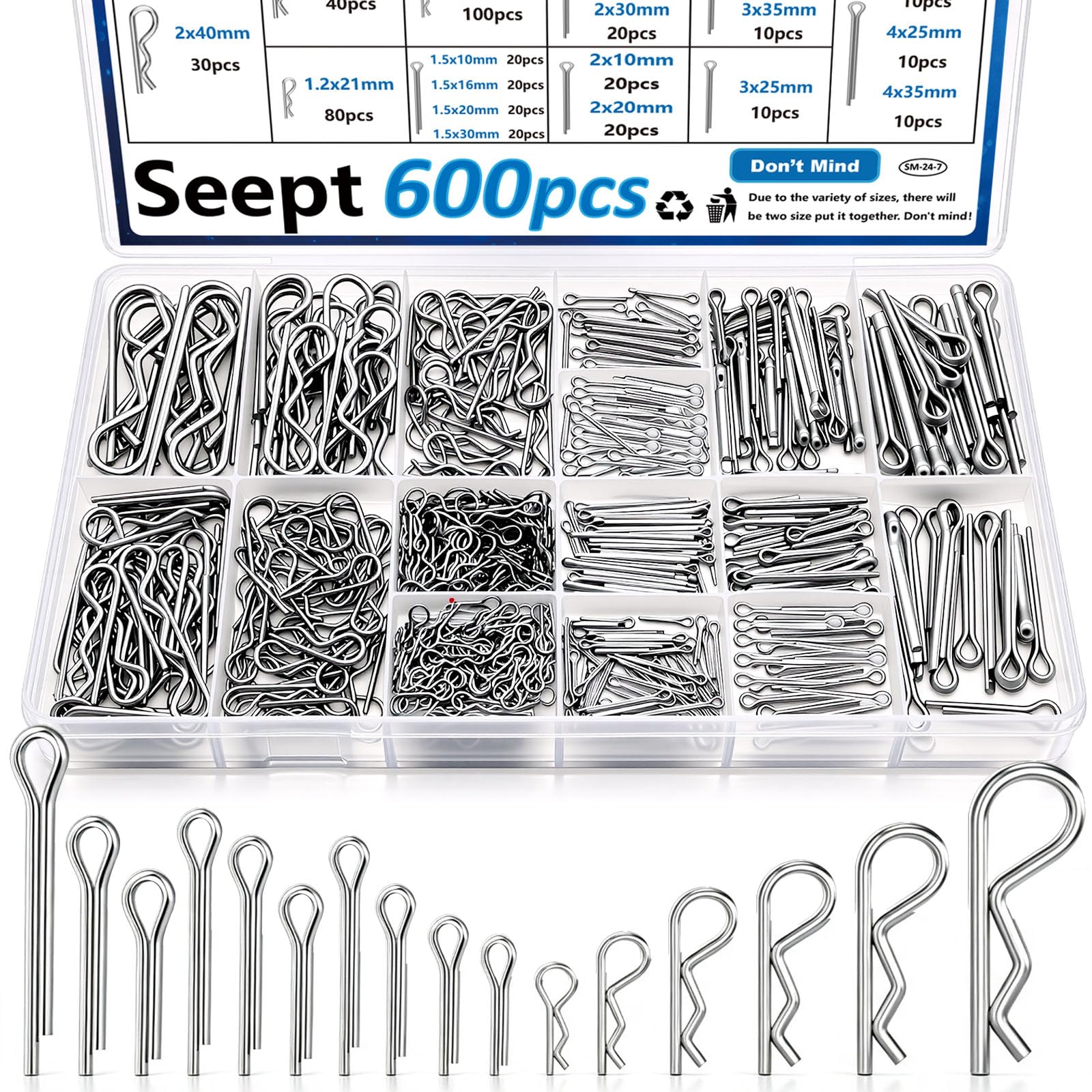 Clevis Pin Assortment Kit - 132 Stainless Steel Pins -12