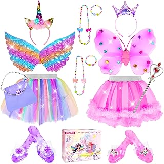 Princess Dress Up for Girls 4-6 With Tutu Shoes Jewelry Unicorn Headband Butterfly Wing Toddler Dress Up Clothes Pretend Play Fairy Costumes Set for Girls Christmas Birthday Gift 3 4 5 6 7 Girl Toys - Buy now