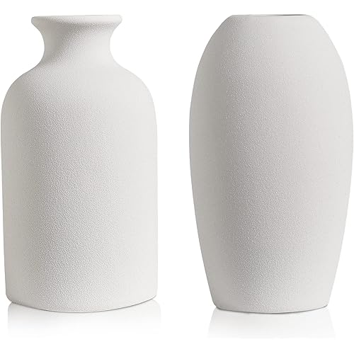 HQCUPB White Ceramic Vase Boho Room Decor Set of 2, Small Flower Vases for Home Modern Farmhouse Decor, Living Room/Shelf/Coffee Table/Kitchen/Rustic Home Decor