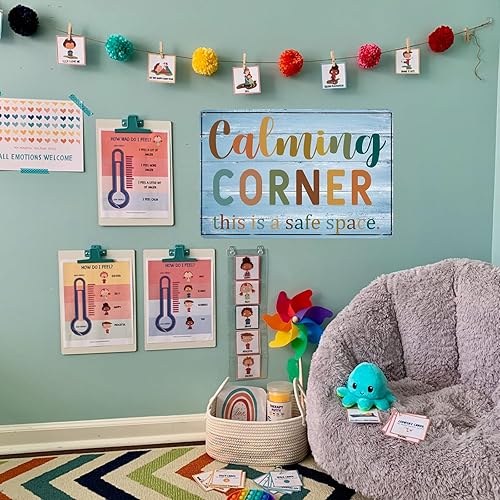 Miniatura 2 de Divertido letrero de metal de estaño calmante para esquina con espacio seguro, arte de pared para aula, decoración educativa para el aula, adecuado