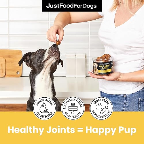 Miniatura 4 de JustFoodForDogs, suplemento de movilidad con masticables suaves para cadera y articulaciones de perros con glucosamina y condroitina, mezcla de
